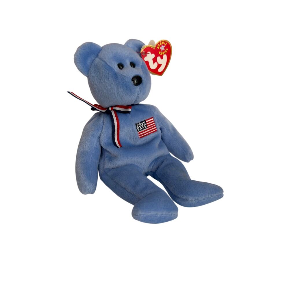 RARE TY Beanie Babies America Bear 2001 – Light Blue Patriotic Teddy